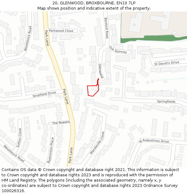 20, GLENWOOD, BROXBOURNE, EN10 7LP: Location map and indicative extent of plot