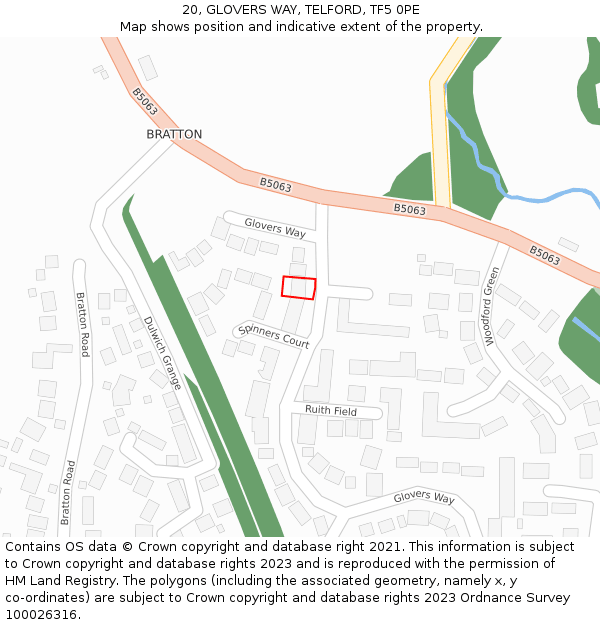 20, GLOVERS WAY, TELFORD, TF5 0PE: Location map and indicative extent of plot