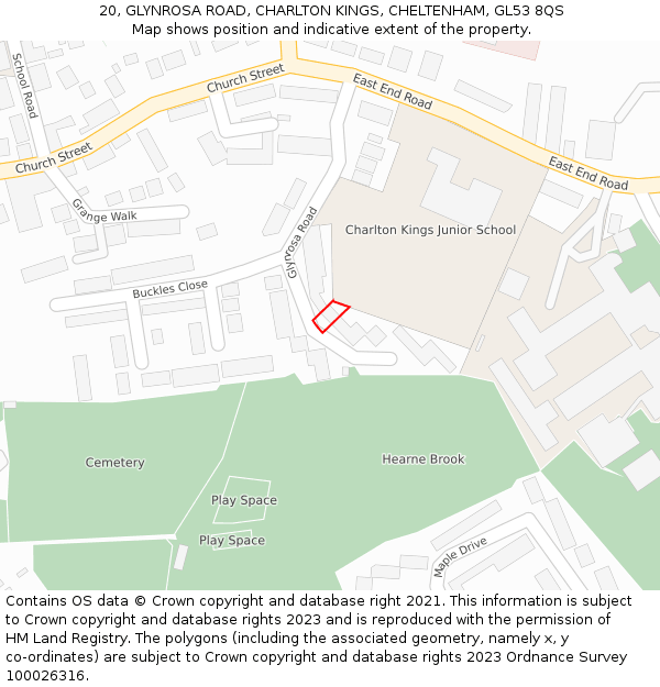 20, GLYNROSA ROAD, CHARLTON KINGS, CHELTENHAM, GL53 8QS: Location map and indicative extent of plot