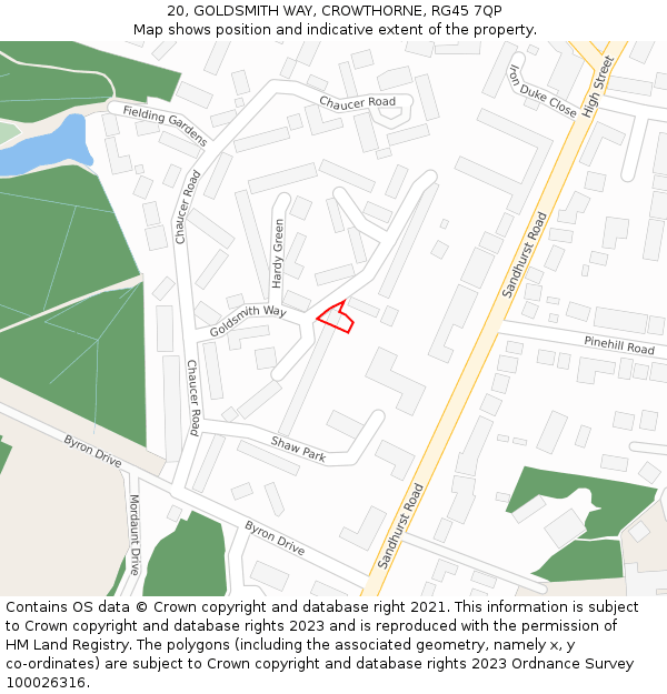 20, GOLDSMITH WAY, CROWTHORNE, RG45 7QP: Location map and indicative extent of plot