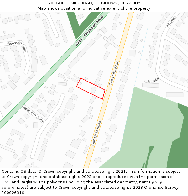 20, GOLF LINKS ROAD, FERNDOWN, BH22 8BY: Location map and indicative extent of plot