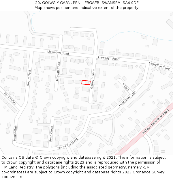 20, GOLWG Y GARN, PENLLERGAER, SWANSEA, SA4 9DE: Location map and indicative extent of plot