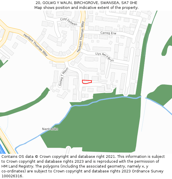 20, GOLWG Y WAUN, BIRCHGROVE, SWANSEA, SA7 0HE: Location map and indicative extent of plot