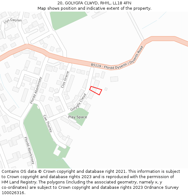 20, GOLYGFA CLWYD, RHYL, LL18 4FN: Location map and indicative extent of plot