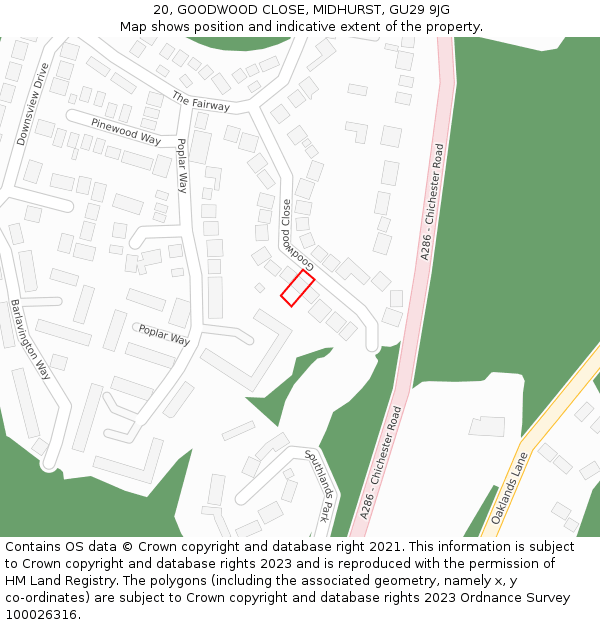 20, GOODWOOD CLOSE, MIDHURST, GU29 9JG: Location map and indicative extent of plot