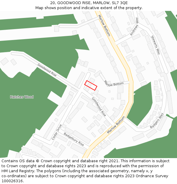 20, GOODWOOD RISE, MARLOW, SL7 3QE: Location map and indicative extent of plot