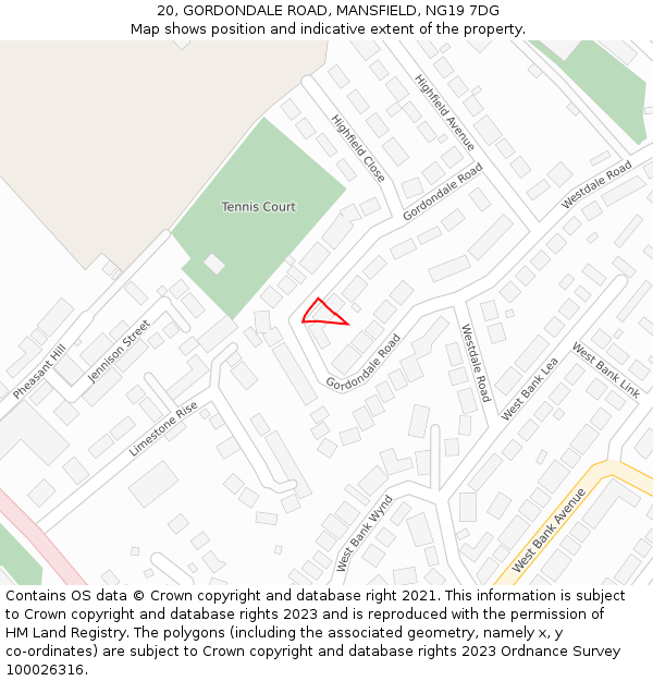 20, GORDONDALE ROAD, MANSFIELD, NG19 7DG: Location map and indicative extent of plot