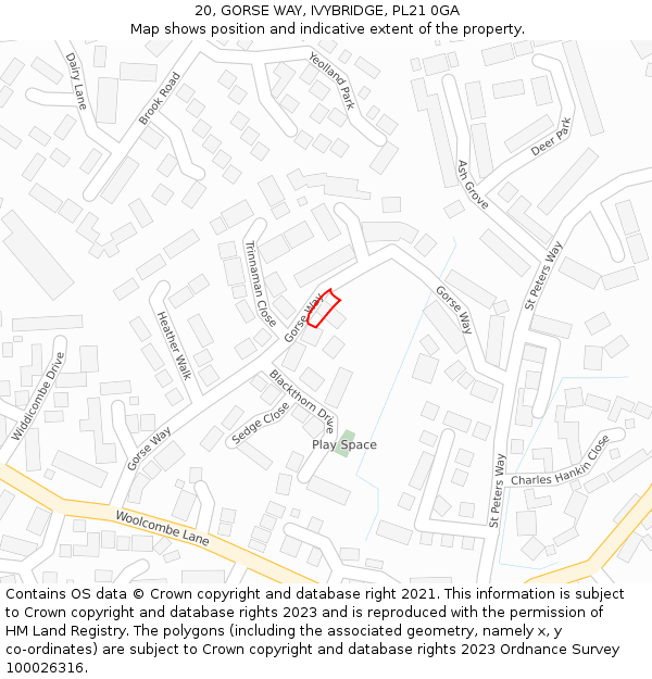 20, GORSE WAY, IVYBRIDGE, PL21 0GA: Location map and indicative extent of plot