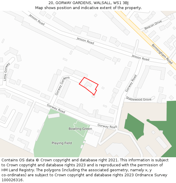 20, GORWAY GARDENS, WALSALL, WS1 3BJ: Location map and indicative extent of plot