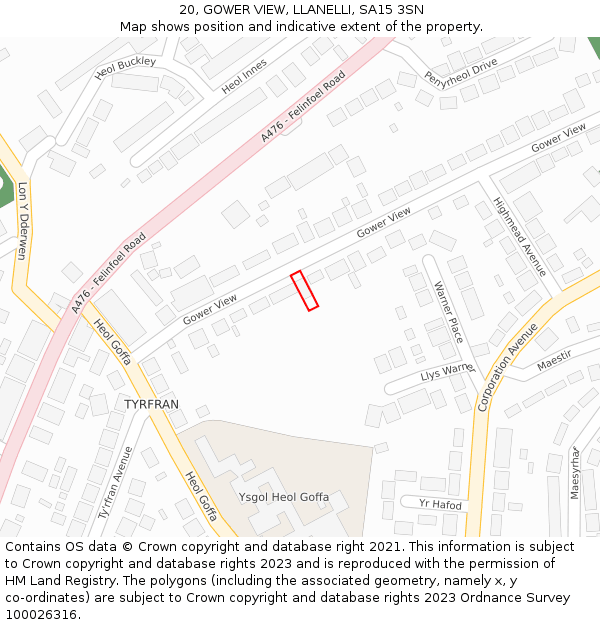 20, GOWER VIEW, LLANELLI, SA15 3SN: Location map and indicative extent of plot