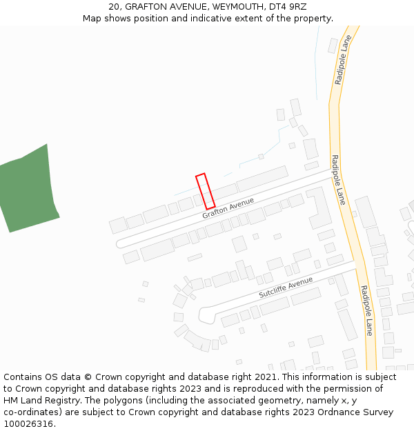 20, GRAFTON AVENUE, WEYMOUTH, DT4 9RZ: Location map and indicative extent of plot