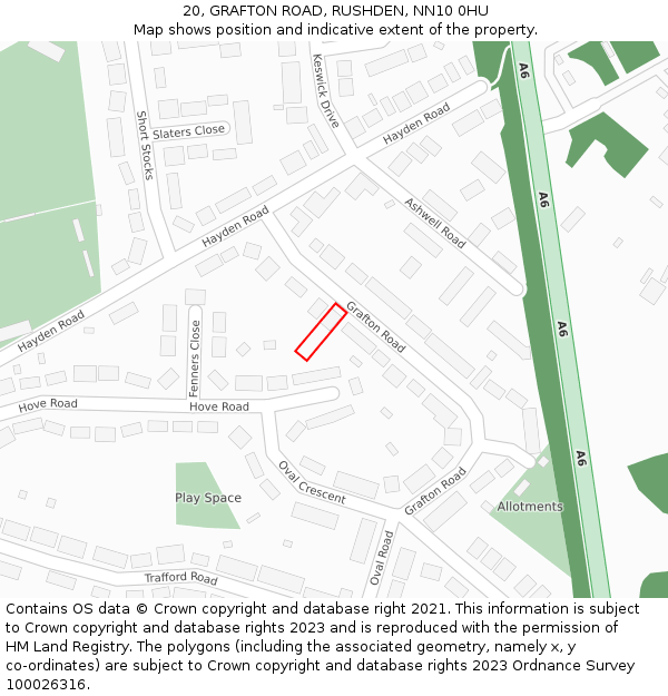 20, GRAFTON ROAD, RUSHDEN, NN10 0HU: Location map and indicative extent of plot