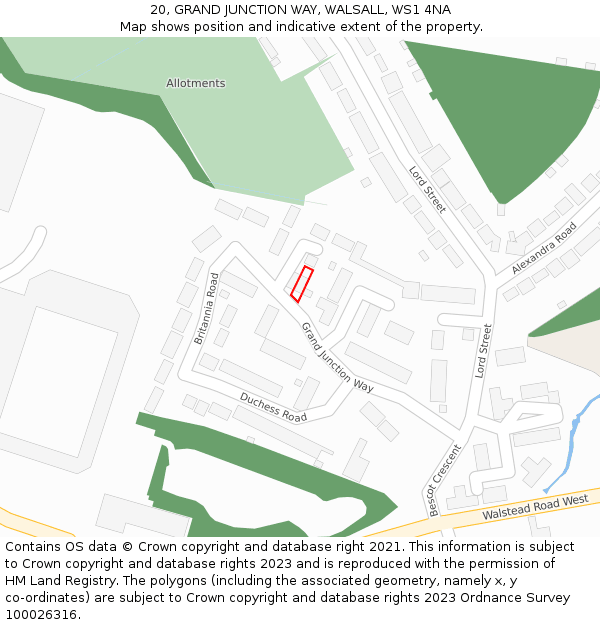 20, GRAND JUNCTION WAY, WALSALL, WS1 4NA: Location map and indicative extent of plot