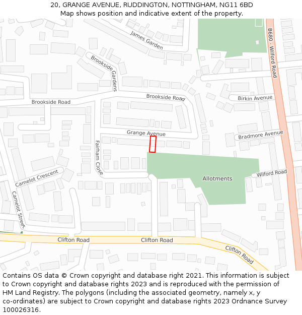 20, GRANGE AVENUE, RUDDINGTON, NOTTINGHAM, NG11 6BD: Location map and indicative extent of plot