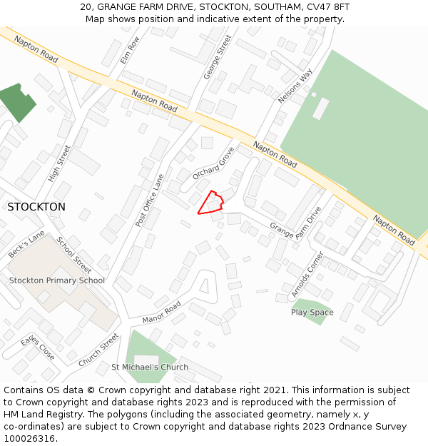 20, GRANGE FARM DRIVE, STOCKTON, SOUTHAM, CV47 8FT: Location map and indicative extent of plot