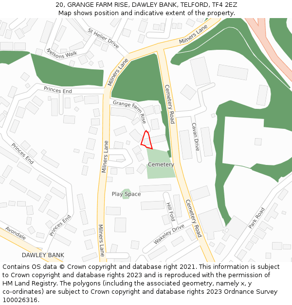 20, GRANGE FARM RISE, DAWLEY BANK, TELFORD, TF4 2EZ: Location map and indicative extent of plot