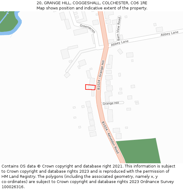 20, GRANGE HILL, COGGESHALL, COLCHESTER, CO6 1RE: Location map and indicative extent of plot
