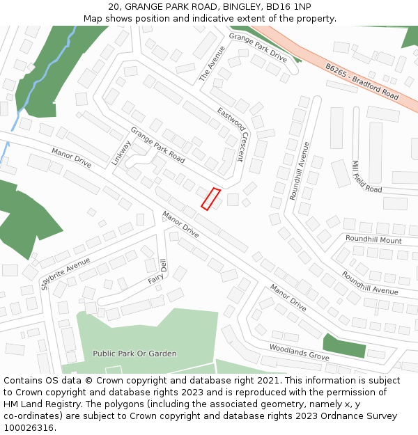 20, GRANGE PARK ROAD, BINGLEY, BD16 1NP: Location map and indicative extent of plot