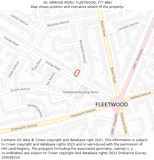 20, GRANGE ROAD, FLEETWOOD, FY7 8BH: Location map and indicative extent of plot