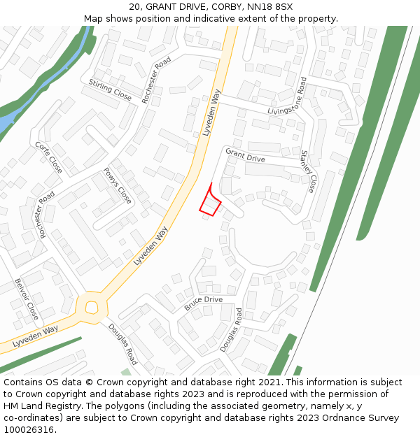 20, GRANT DRIVE, CORBY, NN18 8SX: Location map and indicative extent of plot