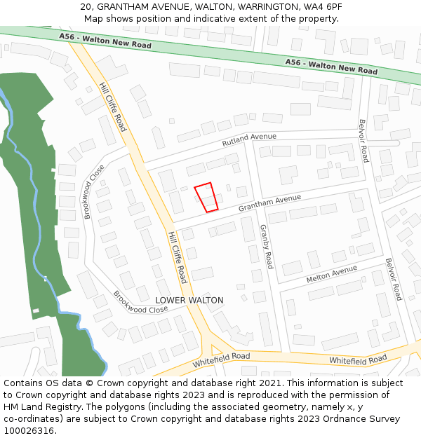 20, GRANTHAM AVENUE, WALTON, WARRINGTON, WA4 6PF: Location map and indicative extent of plot