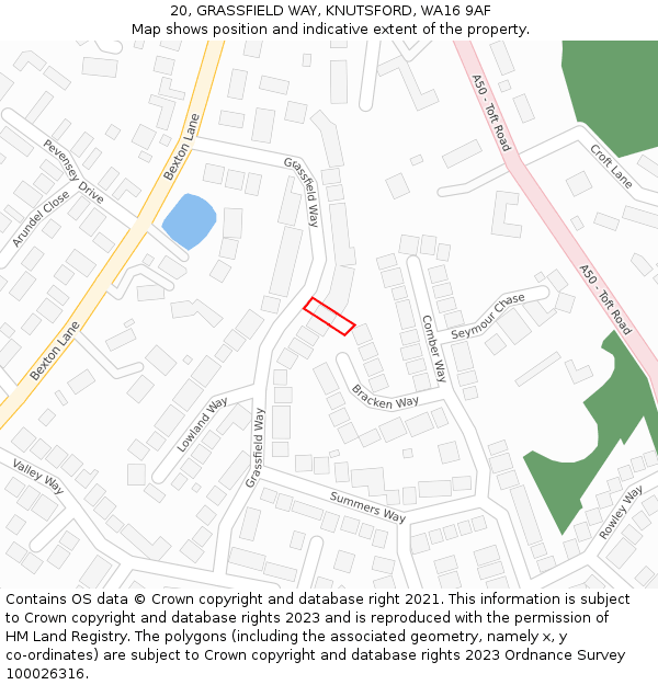 20, GRASSFIELD WAY, KNUTSFORD, WA16 9AF: Location map and indicative extent of plot