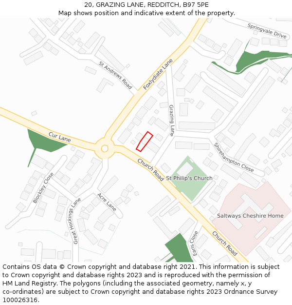 20, GRAZING LANE, REDDITCH, B97 5PE: Location map and indicative extent of plot