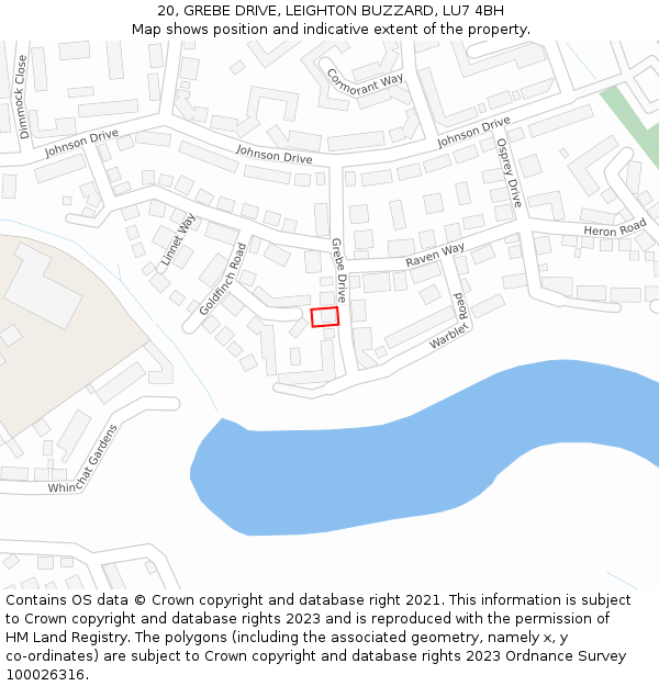 20, GREBE DRIVE, LEIGHTON BUZZARD, LU7 4BH: Location map and indicative extent of plot
