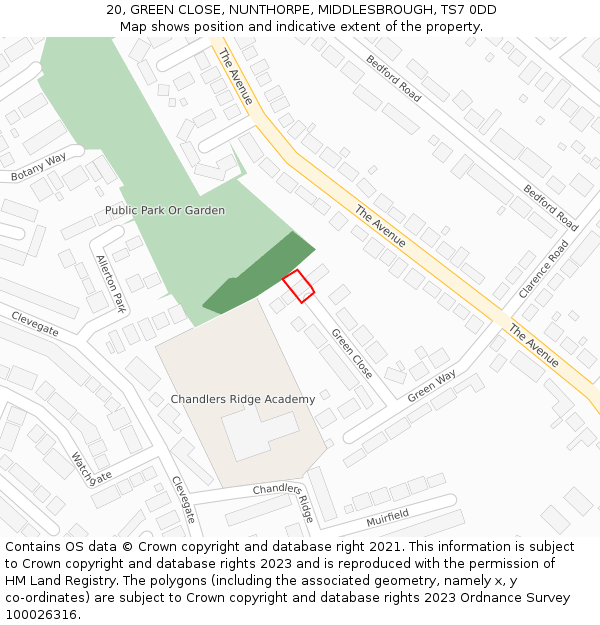 20, GREEN CLOSE, NUNTHORPE, MIDDLESBROUGH, TS7 0DD: Location map and indicative extent of plot