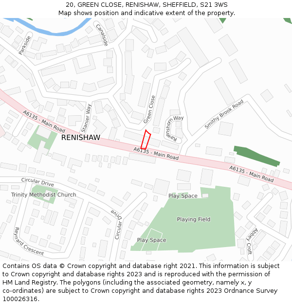 20, GREEN CLOSE, RENISHAW, SHEFFIELD, S21 3WS: Location map and indicative extent of plot