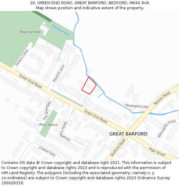 20, GREEN END ROAD, GREAT BARFORD, BEDFORD, MK44 3HA: Location map and indicative extent of plot