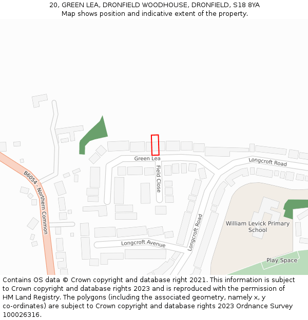 20, GREEN LEA, DRONFIELD WOODHOUSE, DRONFIELD, S18 8YA: Location map and indicative extent of plot