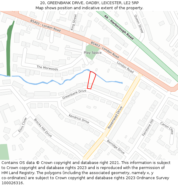 20, GREENBANK DRIVE, OADBY, LEICESTER, LE2 5RP: Location map and indicative extent of plot