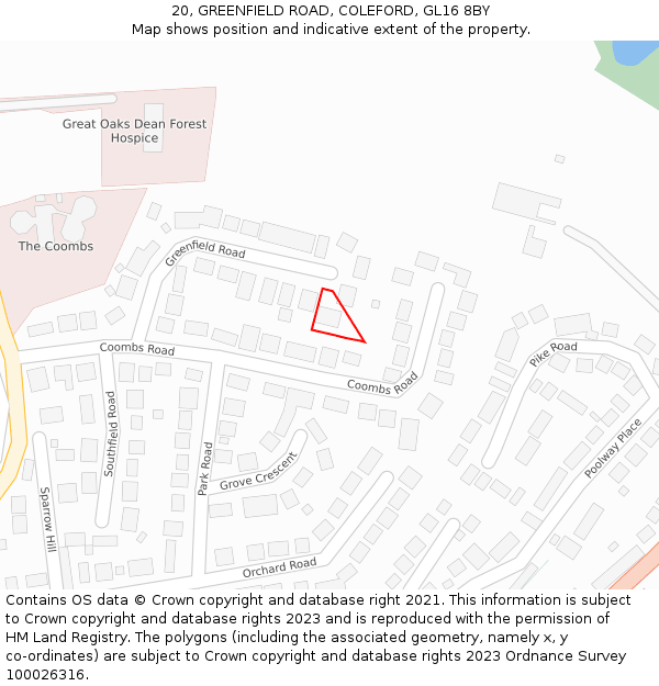 20, GREENFIELD ROAD, COLEFORD, GL16 8BY: Location map and indicative extent of plot