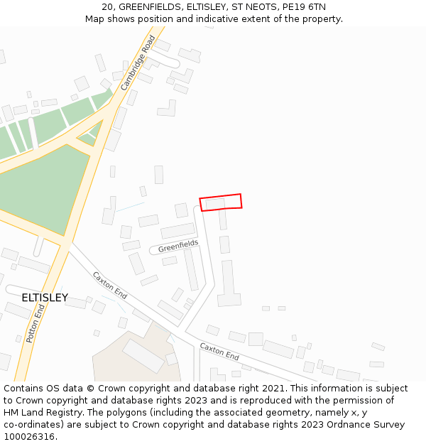 20, GREENFIELDS, ELTISLEY, ST NEOTS, PE19 6TN: Location map and indicative extent of plot