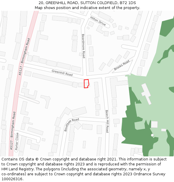 20, GREENHILL ROAD, SUTTON COLDFIELD, B72 1DS: Location map and indicative extent of plot