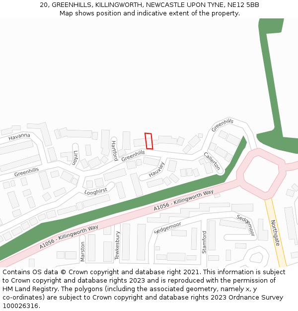 20, GREENHILLS, KILLINGWORTH, NEWCASTLE UPON TYNE, NE12 5BB: Location map and indicative extent of plot