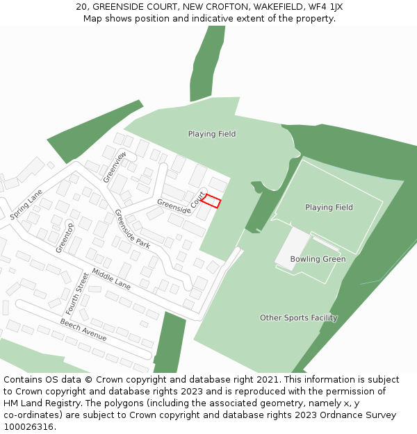 20, GREENSIDE COURT, NEW CROFTON, WAKEFIELD, WF4 1JX: Location map and indicative extent of plot