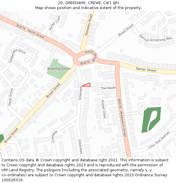 20, GREENWAY, CREWE, CW1 4JN: Location map and indicative extent of plot