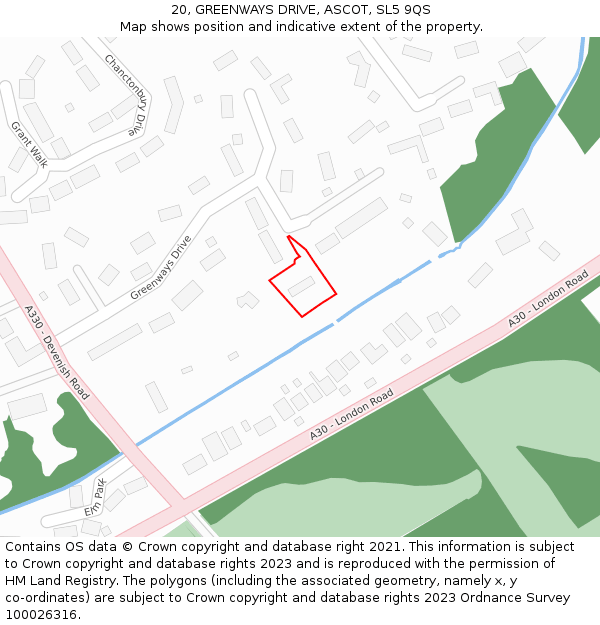 20, GREENWAYS DRIVE, ASCOT, SL5 9QS: Location map and indicative extent of plot