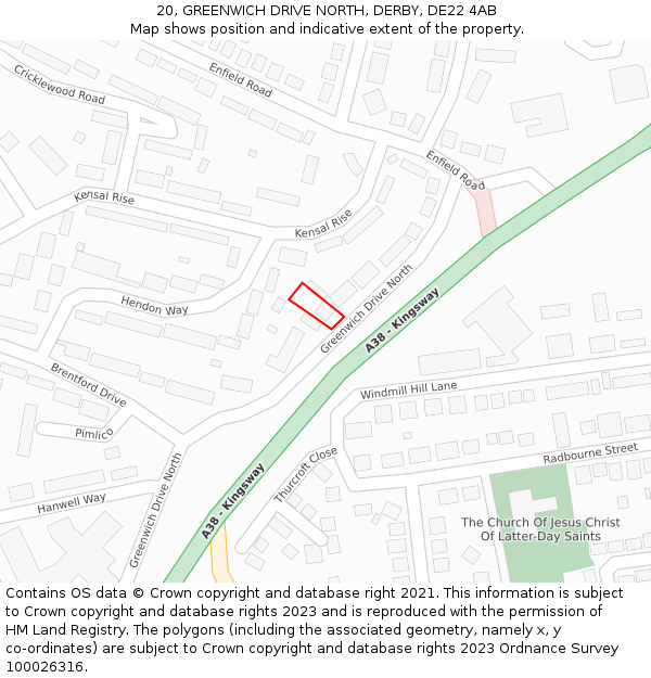 20, GREENWICH DRIVE NORTH, DERBY, DE22 4AB: Location map and indicative extent of plot