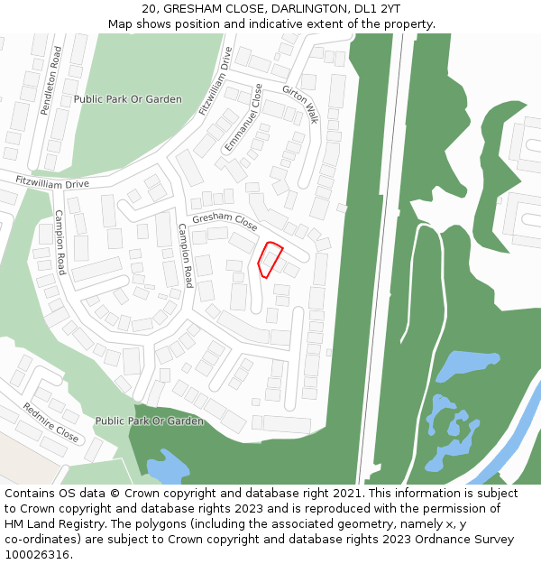 20, GRESHAM CLOSE, DARLINGTON, DL1 2YT: Location map and indicative extent of plot