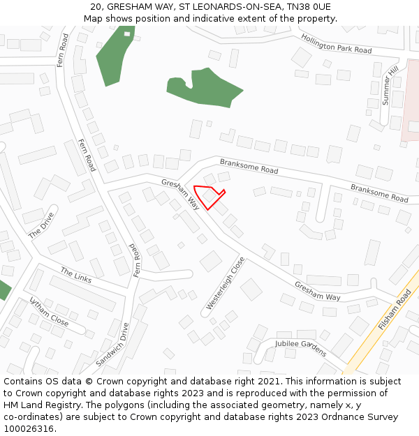 20, GRESHAM WAY, ST LEONARDS-ON-SEA, TN38 0UE: Location map and indicative extent of plot
