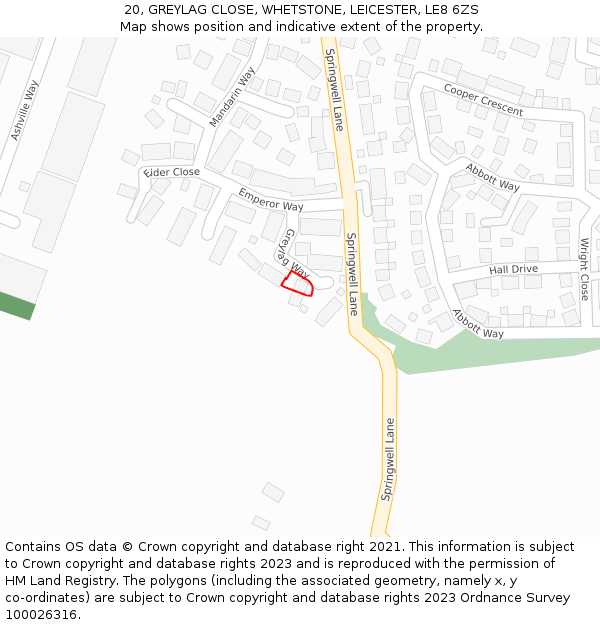 20, GREYLAG CLOSE, WHETSTONE, LEICESTER, LE8 6ZS: Location map and indicative extent of plot