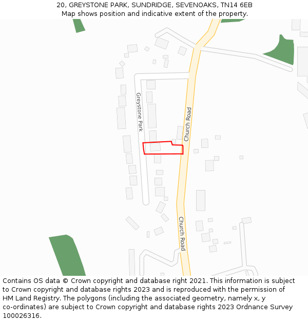 20, GREYSTONE PARK, SUNDRIDGE, SEVENOAKS, TN14 6EB: Location map and indicative extent of plot