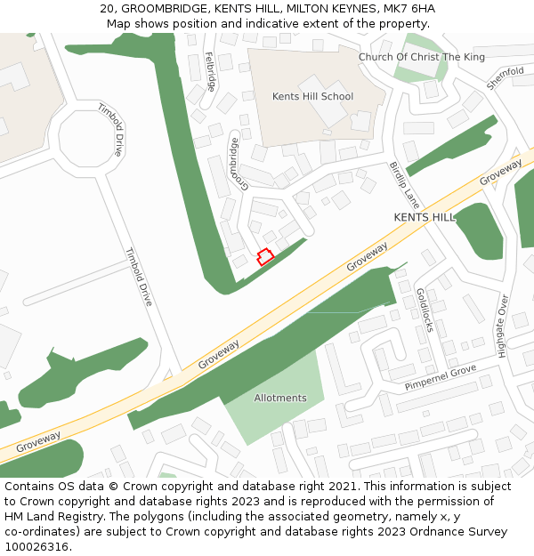 20, GROOMBRIDGE, KENTS HILL, MILTON KEYNES, MK7 6HA: Location map and indicative extent of plot