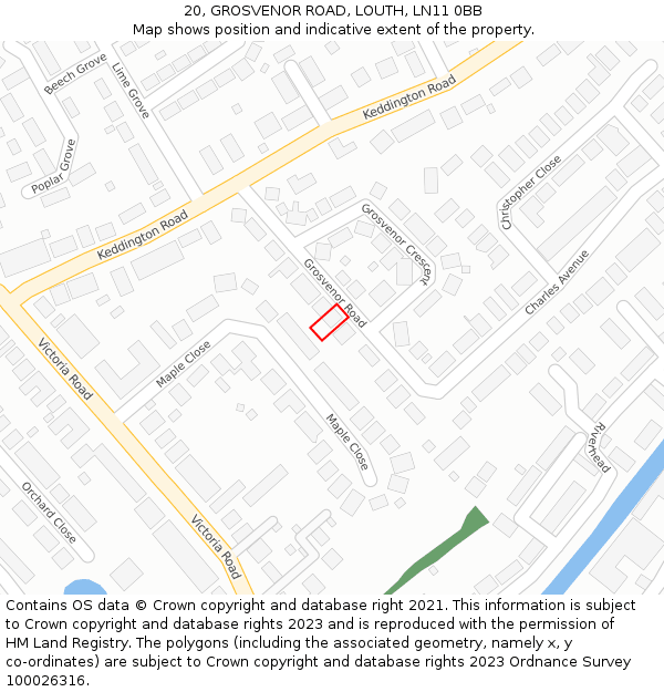 20, GROSVENOR ROAD, LOUTH, LN11 0BB: Location map and indicative extent of plot