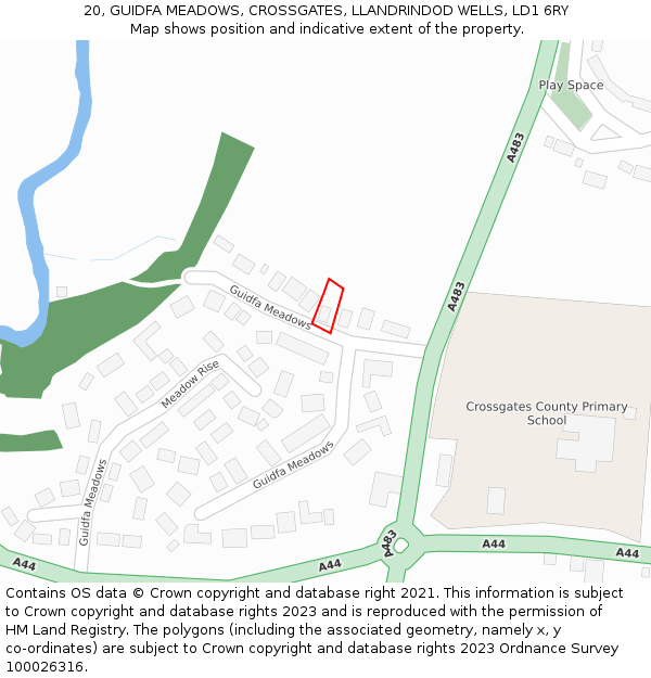 20, GUIDFA MEADOWS, CROSSGATES, LLANDRINDOD WELLS, LD1 6RY: Location map and indicative extent of plot