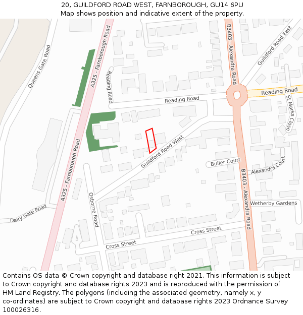 20, GUILDFORD ROAD WEST, FARNBOROUGH, GU14 6PU: Location map and indicative extent of plot