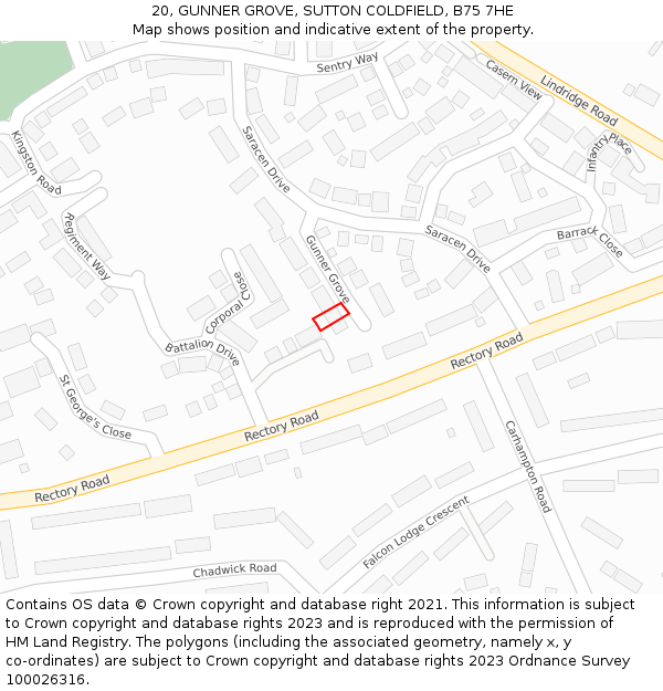 20, GUNNER GROVE, SUTTON COLDFIELD, B75 7HE: Location map and indicative extent of plot